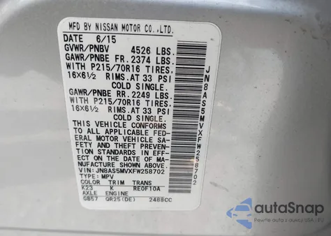 2015 Nissan Rogue Select S from USA, damaged, VIN JN8AS5MVXFW258702